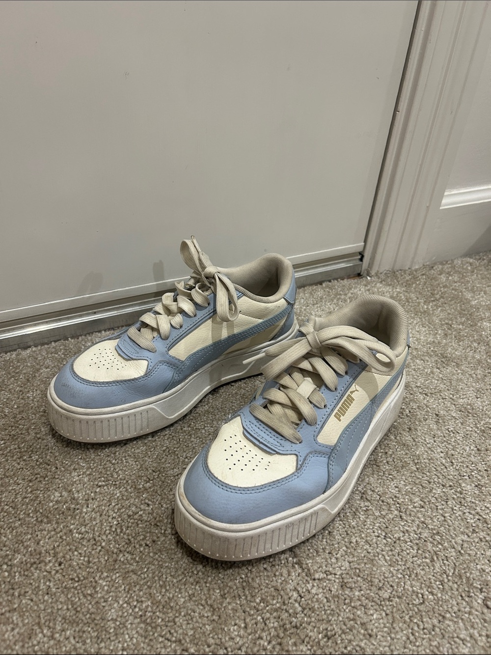 Puma Platform Sneakers in Light Blue and Cream